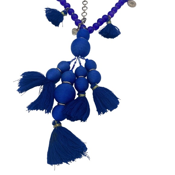 Aldo cobalt blue long necklace statement fringe beaded - Picture 3 of 8
